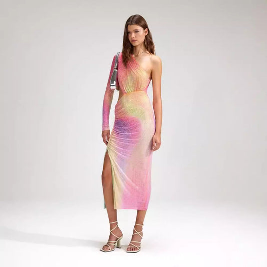 Asymmetrical Off-Shoulder Colorful High-End Prom Dress