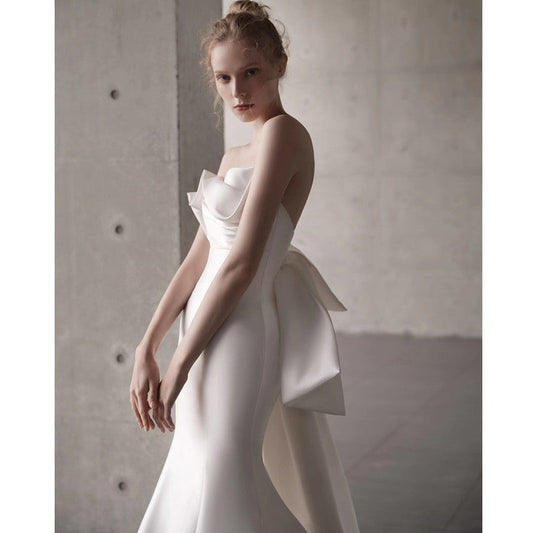 Satin Strapless Bowknot Wedding Dress