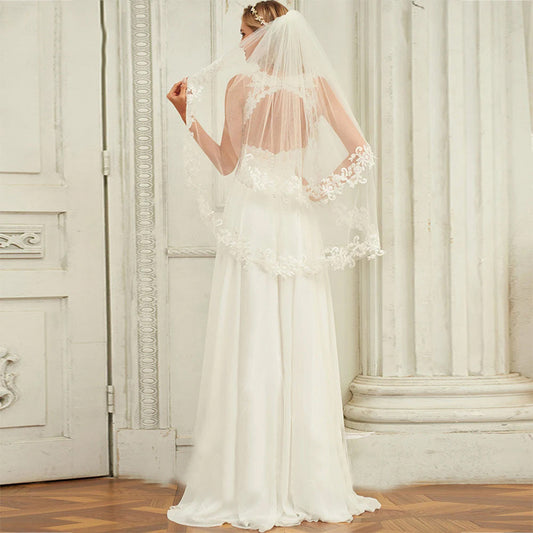 Double Strap Deep V-Neck Lace Wedding Dress