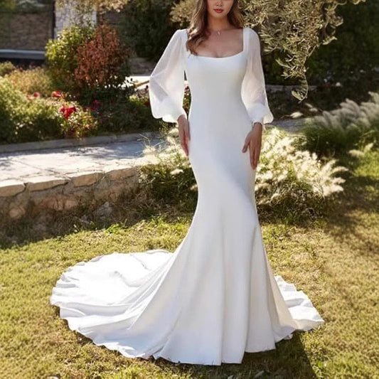 Satin Mermaid Outdoor Bridal Wedding Dress
