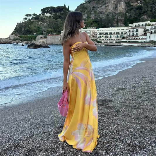 PB&ZA Satin Printed Strapless Vacation Dress