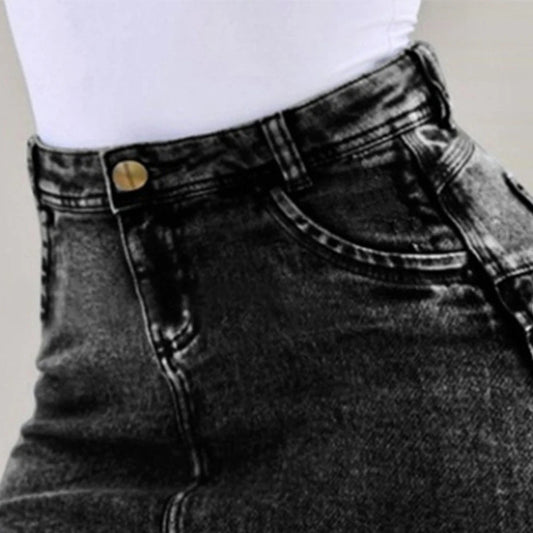 Frayed Hem Holiday Denim Skirt