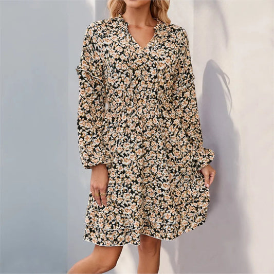 Casual Printed Long Sleeve Floral Dress