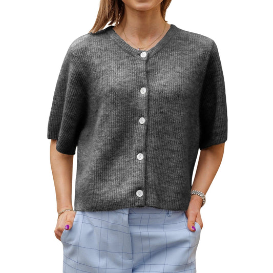 Solid Color Short Sleeve Button Cardigan