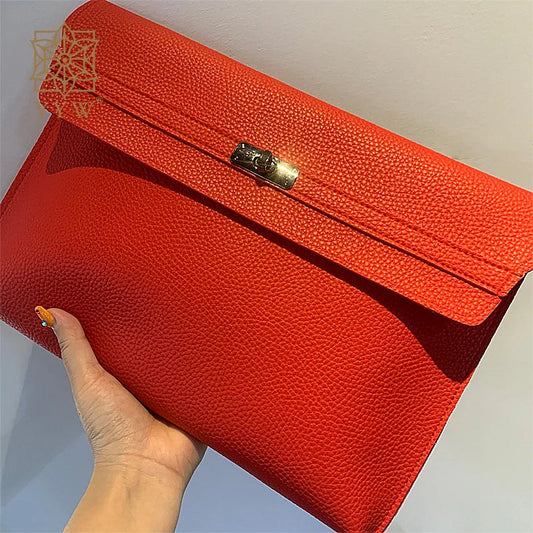Simple Red PU Leather Envelope Clutch Bag for Women