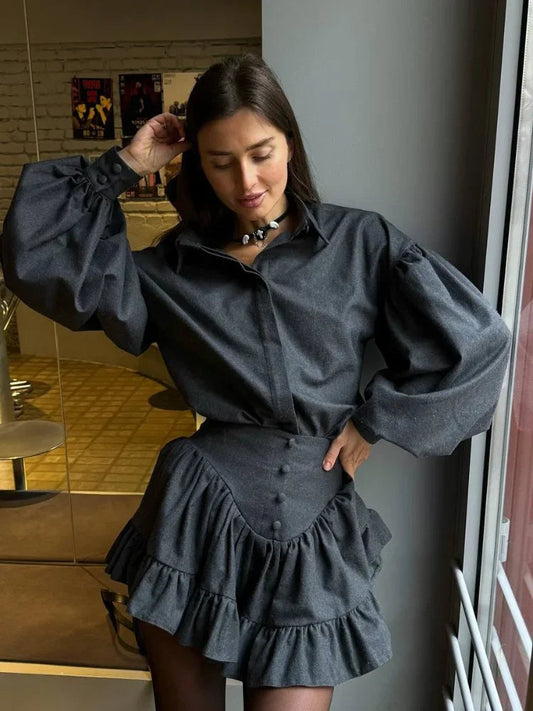 Retro Lapel Loose Bishop Sleeve Bloshope