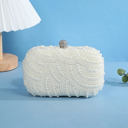 Retro Luxurioshop Pearl Wave Style Evening Clutch Bag