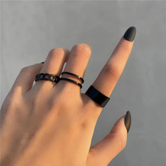 Stylish Ladies Gothic Punk Black Joint Rings Collection