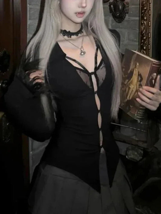 Dirty Gothic Black V-neck Lace Bloshope