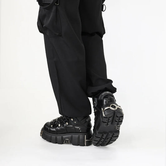 Dark Lace-Up Elevated Ankle Sneaker