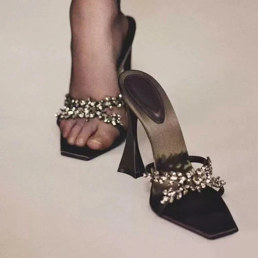 Sparkling Gothic Cross Peep-Toe Sandals Stiletto Tall Heel