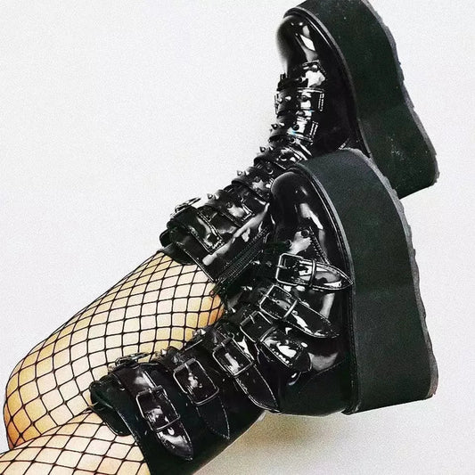 Chunky Heeled Knee High Motorcycle Gothic Boot