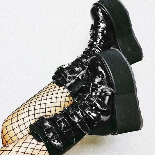 Chunky Heeled Knee High Motorcycle Gothic Boot