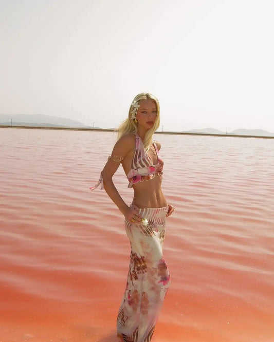 Halter Neck Flower Print Three Piece Swimsuit