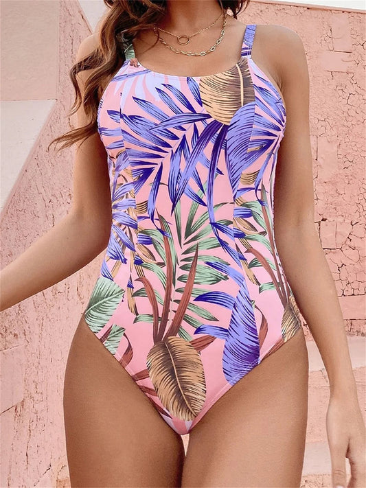 Tropical Print Sleeveless Romper One Piece Set