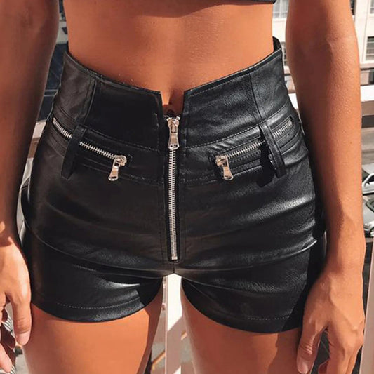 Dark Synthetic Leather Tall Waist Short