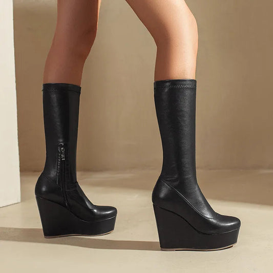 Platform Ramps Mid Calf Gothic Informal Boot