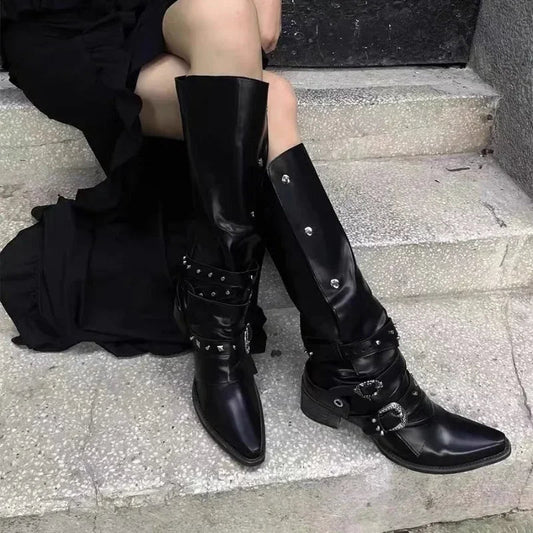 Dark Rebel Thigh High Gothic Motorbike Boot