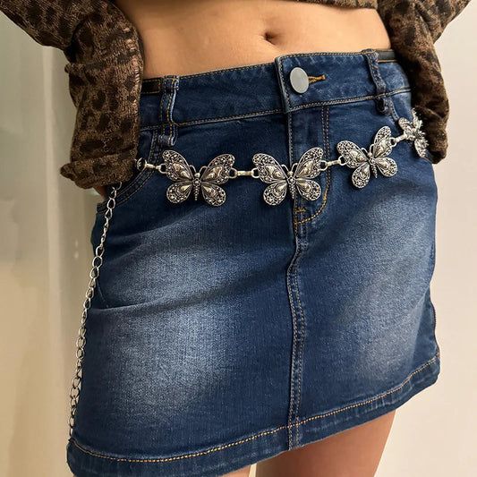 Antique Gothic Silver Butterfly Belt