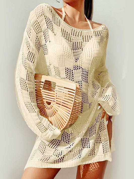 Hollow Out Slit Cut Long Sleeve Bikini Cover Up