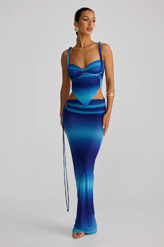 Pshoph Up Backless Gradient Three Piece Swimsuit