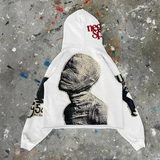 Dark Mummy Print Oversized Hoodie
