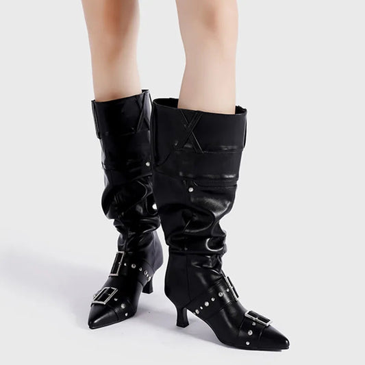Sharp Toe Metal Rivet Gothic Tall Boot