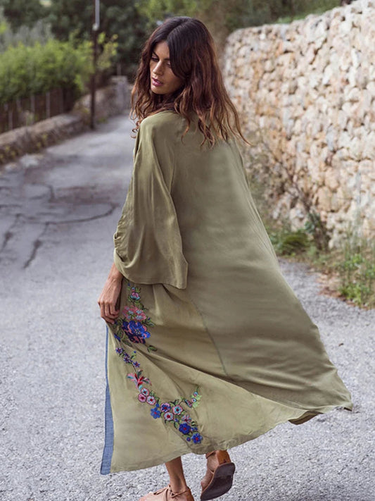 Floral Embroidery Open Stitch Bikini Cover Up