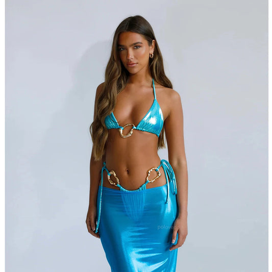 Lace Cover Maxi Dress Three Piece Swimsuit