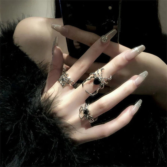 Electroplating Dark Heart Gothic Spider Web Ring