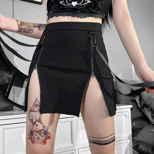Double Zipper Gothic Hip Skirt