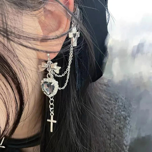 Gloomy Rebel Metal Chain Cross Affection Earring