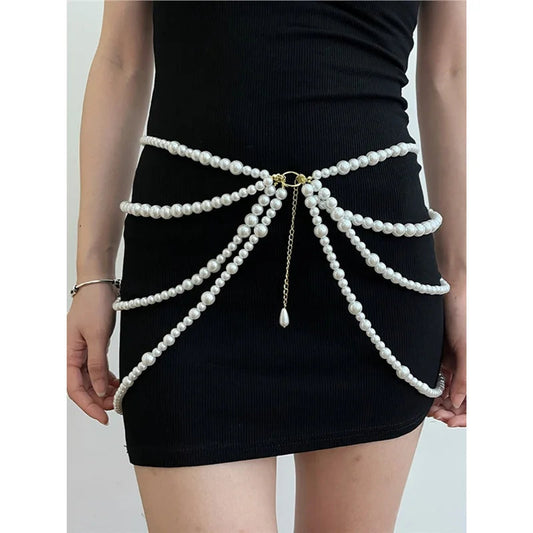 Adornments Dark Multilayer Fringes Bead Waistband