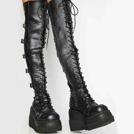 Large Size Costume Buckle Platform Gothic Wedges Boot