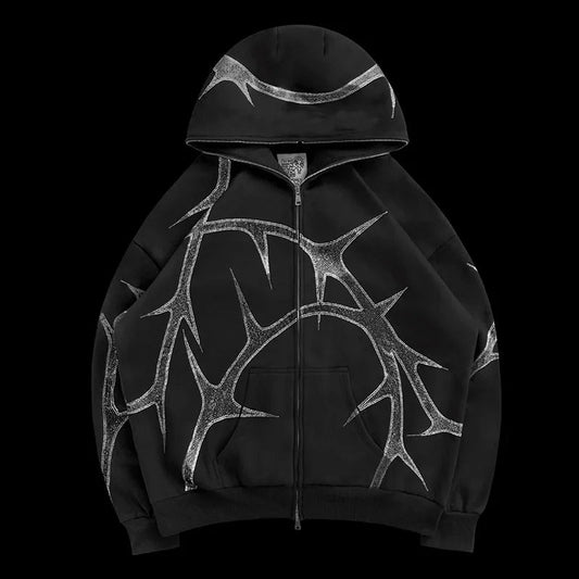Y2K Mysterioshop Rhinestone Zipper Hoodie