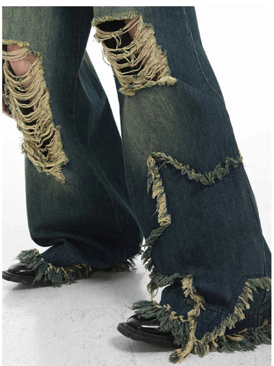 Gloomy Azure Gothic Torn Denim Troshoper