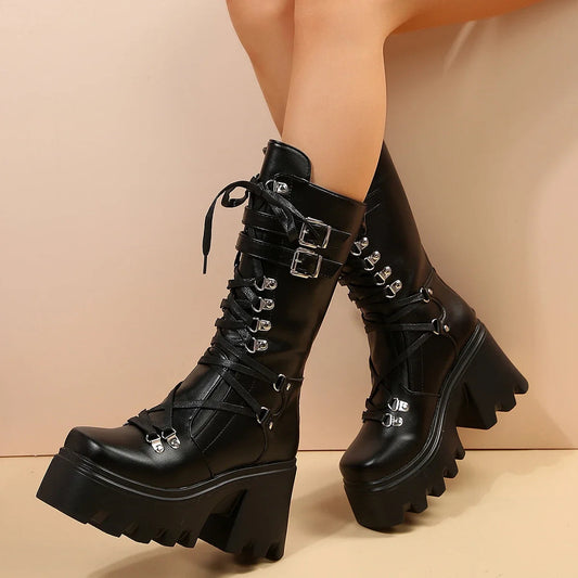 Cold Weather Style Mid Tube Platform Dark Boot