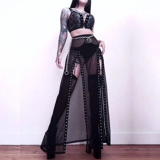 Mesh High Split Long Party Skirt