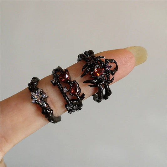 Dark Thorny Rose Pair Ring