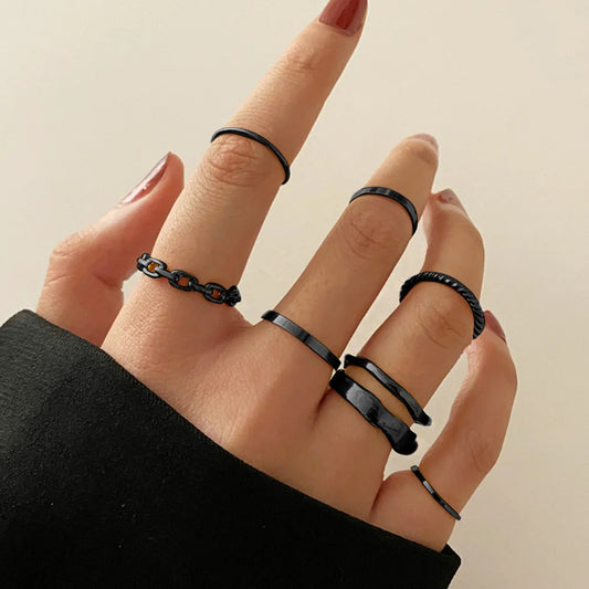 Stylish Ladies Gothic Punk Black Joint Rings Collection