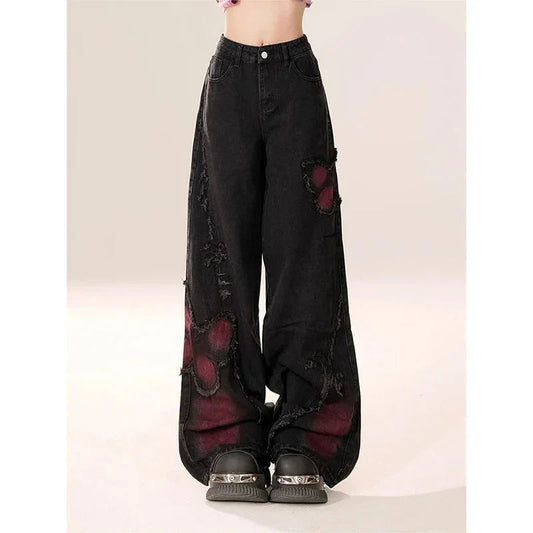 Dark Loose Butterfly Denim Pant