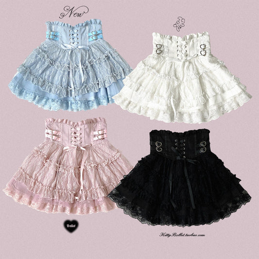 Lace Ruffle Bow Mini Skirt