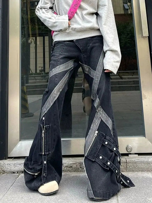 Zipper Joining Gothic Flared Pant