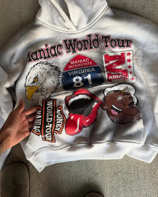 Dark Pattern Letter Zip Hoodie