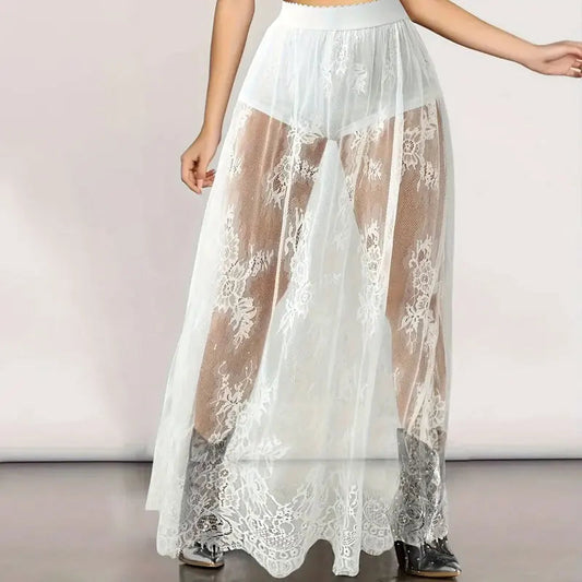 See Through Lace Maxi Party Skirt