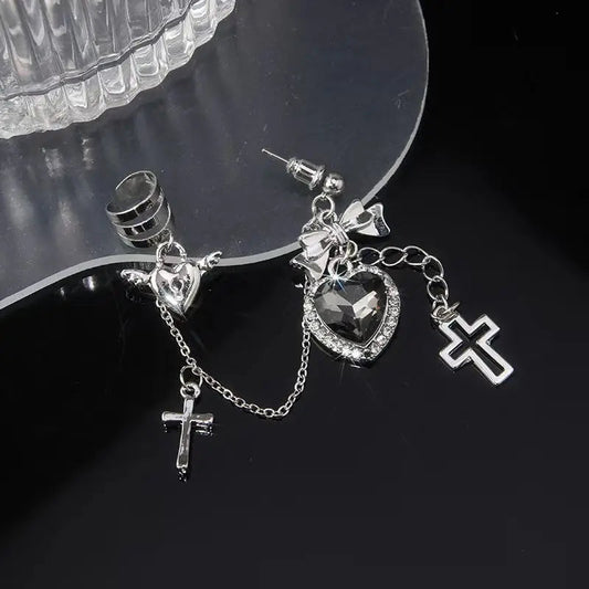 Gloomy Rebel Metal Chain Cross Affection Earring