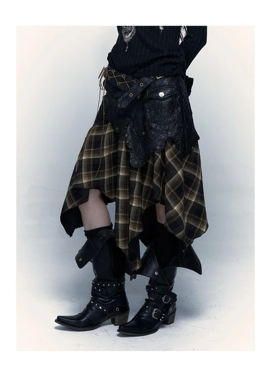 Gothic Harajuku Plaid Patchwork Skirt