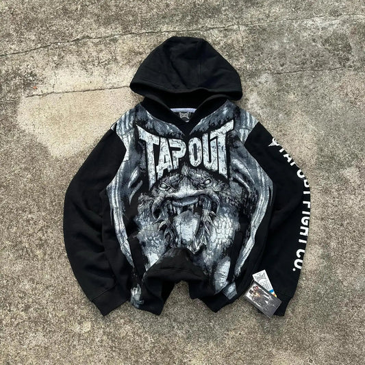 Dark Vintage Letter Print Zip Hoodie
