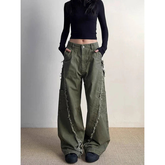 Dark Green Loose Denim Troshoper