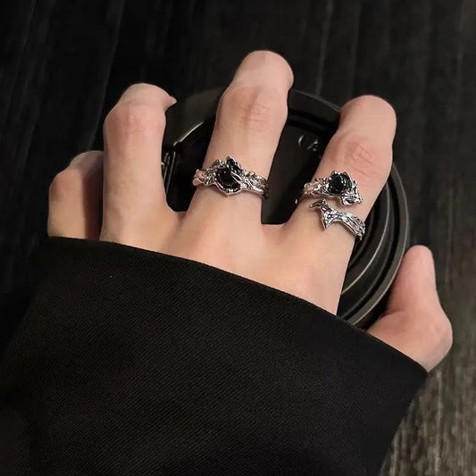 Silver Spine Gothic Glass Ring